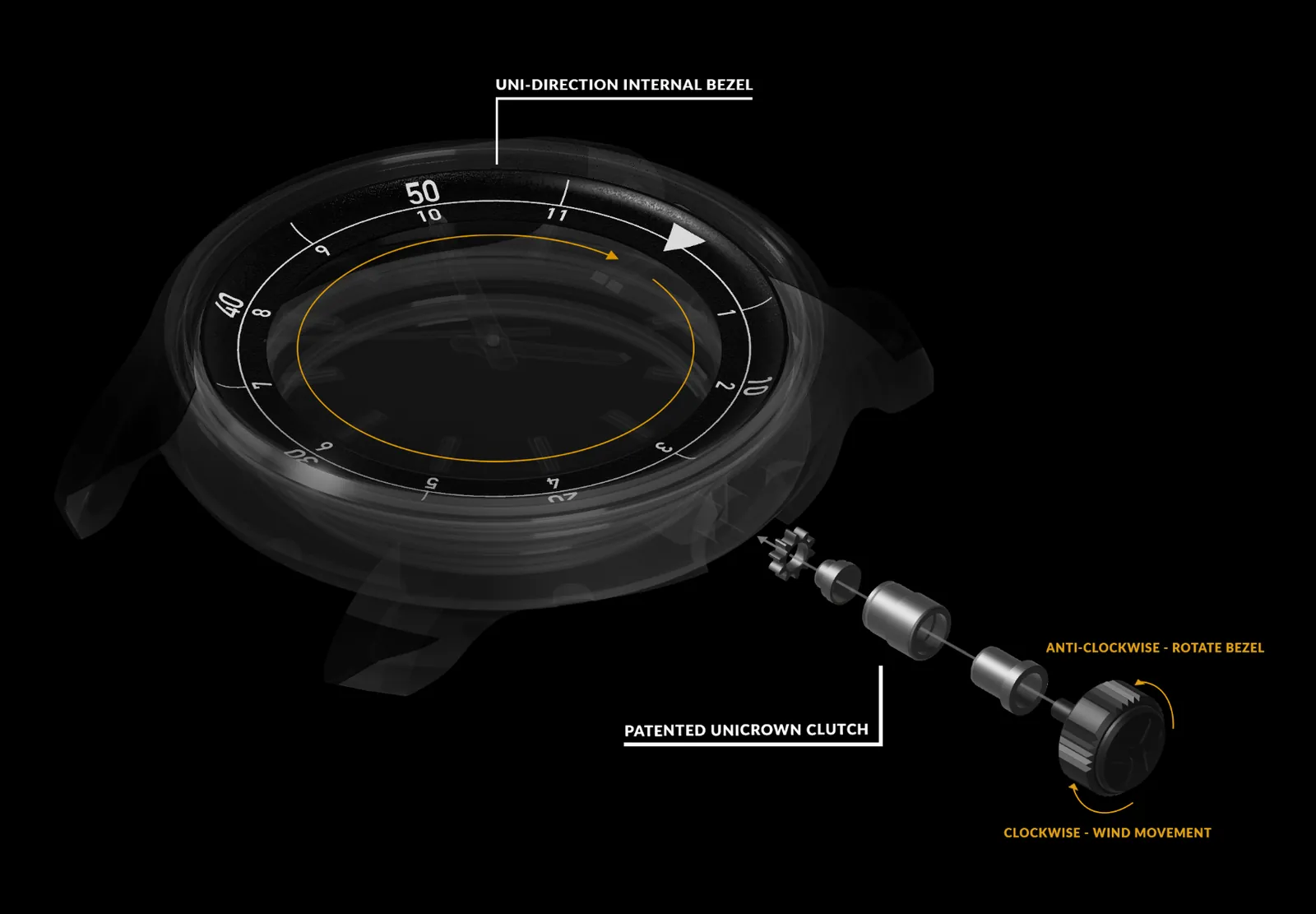 Unicrown clutch — exploded engineering drawing